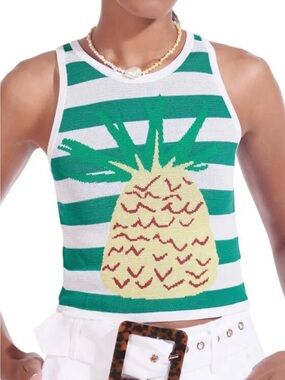 STAUD Green & White Striped Tank with Pineapple